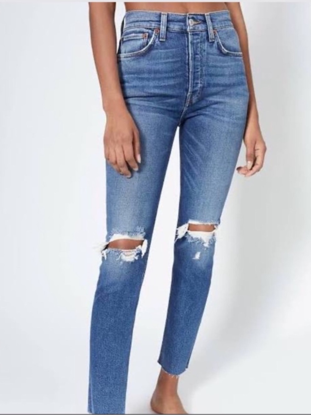 Everlane High Rise Distressed Skinny Jeans